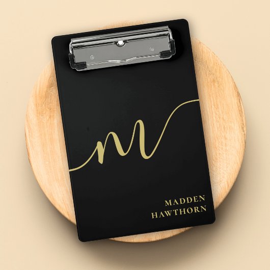 Mini Porte-bloc Monogramme moderne Calligraphie Black Gold Nom