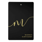 Mini Porte-bloc Monogramme moderne Calligraphie Black Gold Nom (Dos)