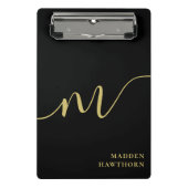 Mini Porte-bloc Monogramme moderne Calligraphie Black Gold Nom (Devant)