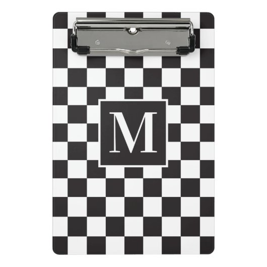 Mini Porte-bloc Monogramme moderne en noir et blanc À damiers Moti (Devant)