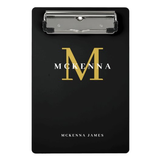 Mini Porte-bloc Monogramme Moderne Gras Or Noir Nom Initial (Devant)