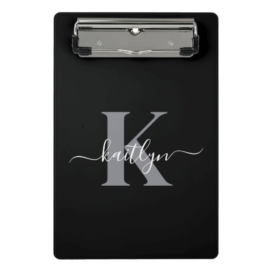 Mini Porte-bloc Monogramme moderne gris noir script (Devant)