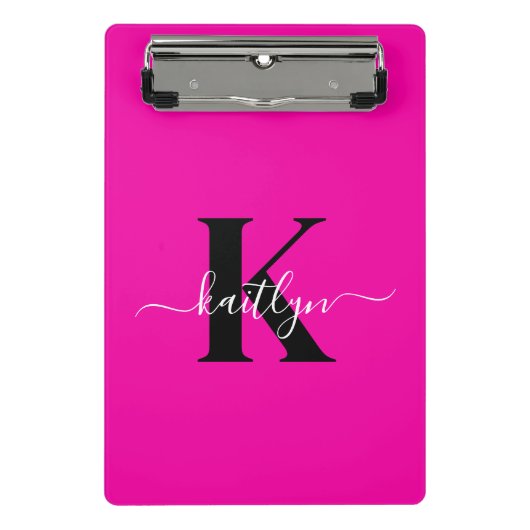 Mini Porte-bloc Monogramme moderne rose noir écriture script (Devant)