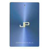 Mini Porte-bloc Monogramme moderne tendance Elégant Modèle bleu (Dos)