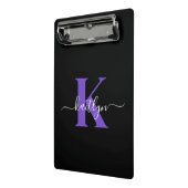 Mini Porte-bloc Monogramme Moderne Violet Noir Script (Angle2)