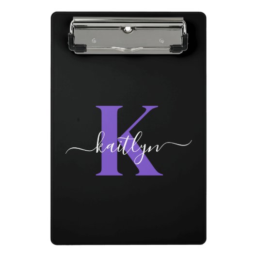Mini Porte-bloc Monogramme Moderne Violet Noir Script (Devant)