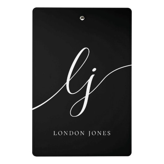 Mini Porte-bloc Monogramme Noir Blanc Initiales Script Professionn (Dos)