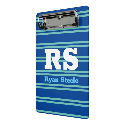 Mini Porte-bloc Monogramme & nom en gras, Lt Lignes Turquoises sur (Angle2)