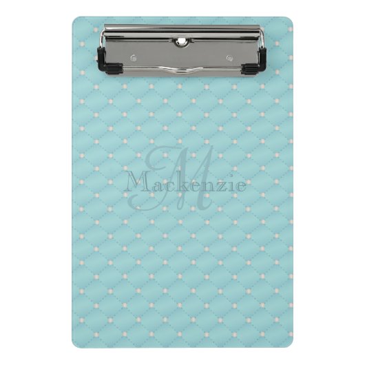 Mini Porte-bloc Monogramme Nom Personnalisé Quilt Design Turquoise (Devant)