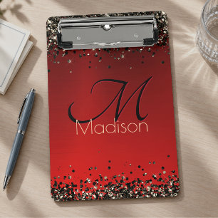 Mini Porte-bloc Monogramme pailleté or élégant rouge noir