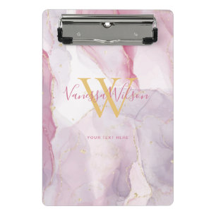 Mini Porte-bloc Monogramme Script en Aquarelle Rose Violet Or