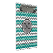 Mini Porte-bloc Monogramme Turquoise et Grey Chevron Zigzag (Incliné)