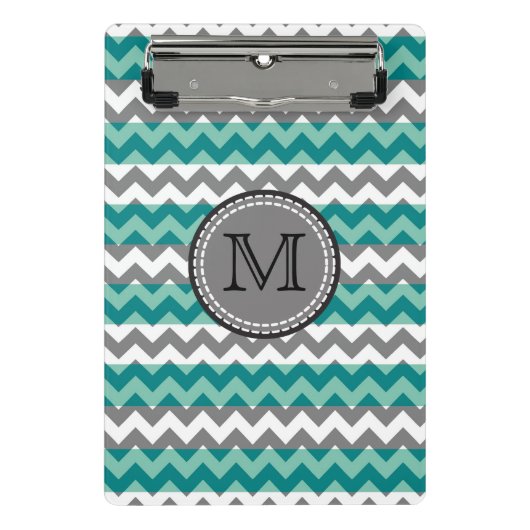 Mini Porte-bloc Monogramme Turquoise et Grey Chevron Zigzag (Devant)
