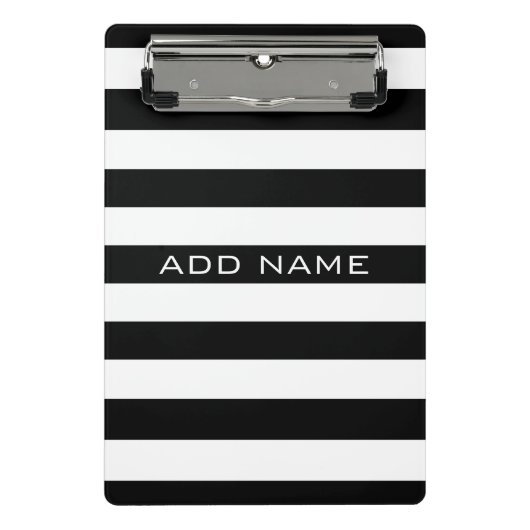 Mini Porte-bloc Motif à rayures noir et blanc avec nom (Devant)