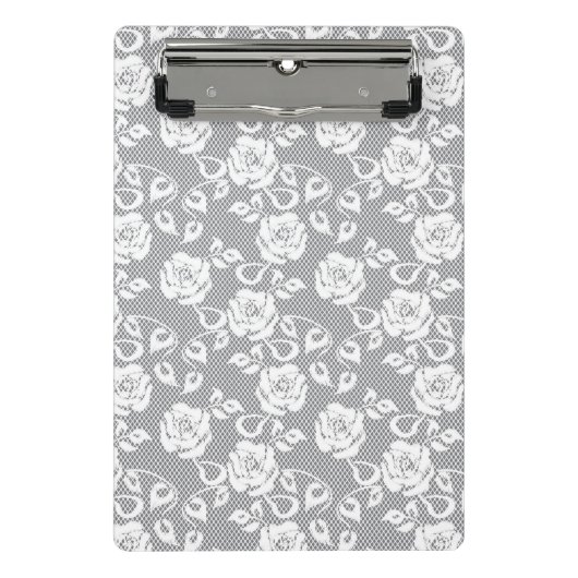 Mini Porte-bloc Motif blanc de dentelle sur l'arrière - plan gris (Devant)