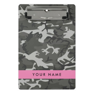 Mini Porte-bloc Motif de camouflage gris, Votre nom, Personnaliser