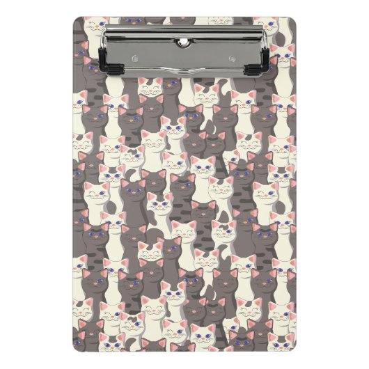 Mini Porte-bloc Motif de chats blancs et gris (Devant)