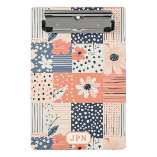 Mini Porte-bloc Motif de courtepoint en patchwork floral Navy Cora