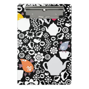 Mini Porte-bloc Motif d'oiseaux et de tasses