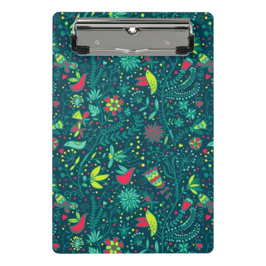Mini Porte-bloc Motif floral avec des oiseaux de bande dessinée (Devant)