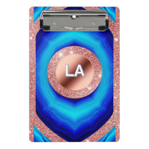 Mini Porte-bloc Motif géométrique bleu abstrait avec or rose