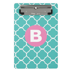 Mini Porte-bloc Motif Quatrefoil Sarcelle Monogramme Rose Personna