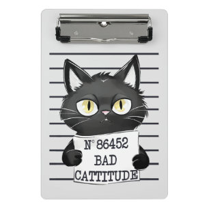 Mini Porte-bloc Mugshot de chat noir drôle et mignon