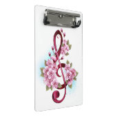Mini Porte-bloc Musical treble clef notes with sakura flowers (Incliné)