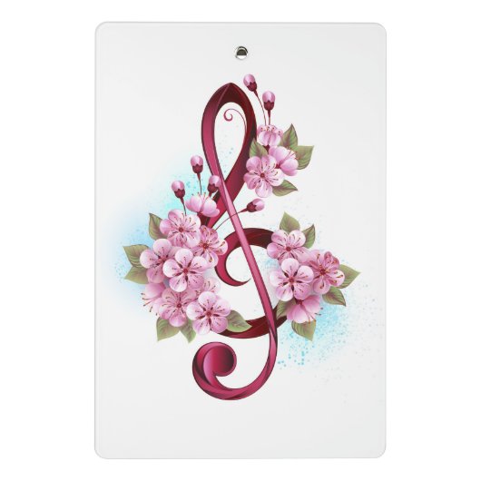 Mini Porte-bloc Musical treble clef notes with sakura flowers (Dos)