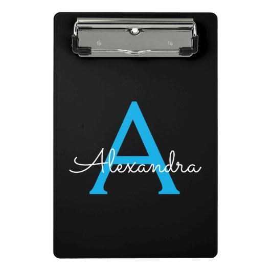 Mini Porte-bloc Nom de monogramme féminin écriture bleu noir (Devant)