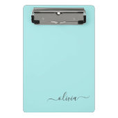 Mini Porte-bloc Nom Monogramme Féminin Écriture Moderne Aqua Bleu (Devant)