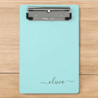 Nom Monogramme Féminin Écriture Moderne Aqua Bleu