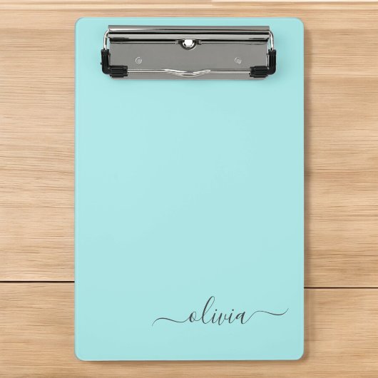 Mini Porte-bloc Nom Monogramme Féminin Écriture Moderne Aqua Bleu