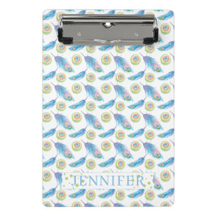 Mini Porte-bloc Nom personnalisé Blue Peacock Feathers Arrière - p