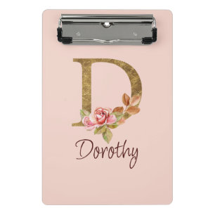 Mini Porte-bloc Nom personnalisé Blush Roses Lettre D en feuille d