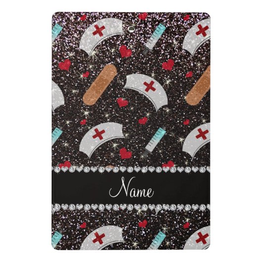 Mini Porte-bloc Nom personnalisé noir parties scintillant infirmiè (Dos)