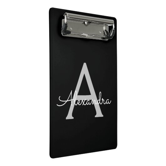 Mini Porte-bloc Noms de monogramme girly de script moderne argent  (Incliné)