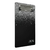 Mini Porte-bloc Paillettes Argent Noir Nom Monogramme Féminin (Incliné)