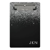 Mini Porte-bloc Paillettes Argent Noir Nom Monogramme Féminin (Devant)