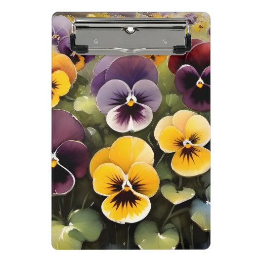 Mini Porte-bloc Pansies jaunes et violets aquarelle (Devant)