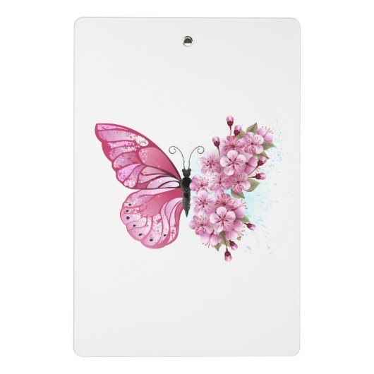 Mini Porte-bloc Papillon à fleurs avec Sakura rose (Dos)