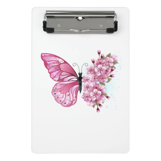 Mini Porte-bloc Papillon à fleurs avec Sakura rose (Devant)