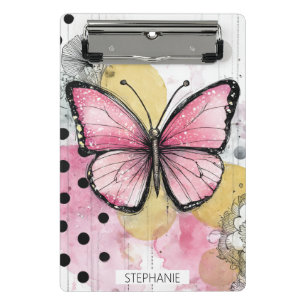 Mini Porte-bloc Papillon aquarelle rose art boho nature