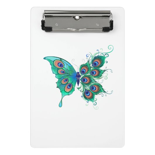 Mini Porte-bloc Papillon aux plumes de paon vert (Devant)