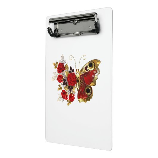 Mini Porte-bloc Papillon de fleurs rouges aux roses rouges (Angle2)