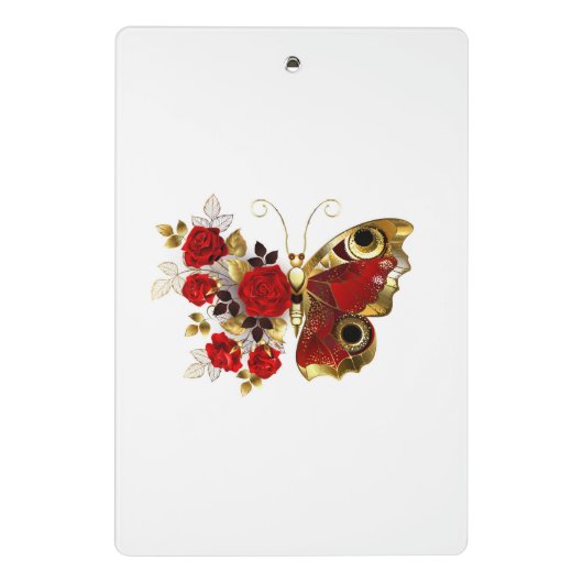 Mini Porte-bloc Papillon de fleurs rouges aux roses rouges (Dos)