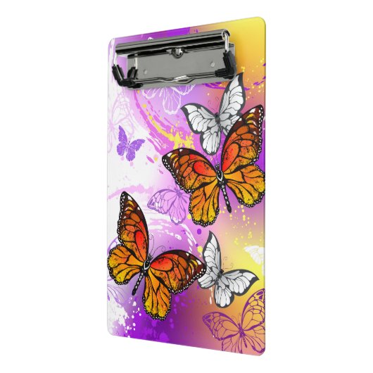 Mini Porte-bloc Papillons Monarque sur Arrière - plan pourpre (Angle2)
