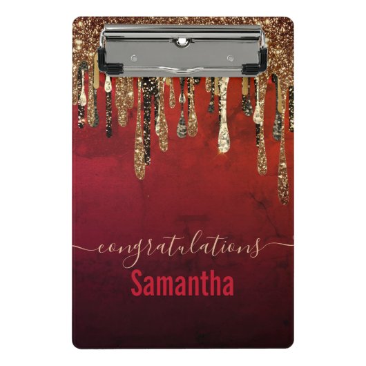 Mini Porte-bloc Parties scintillant rouge chic noir et or gouttes  (Devant)