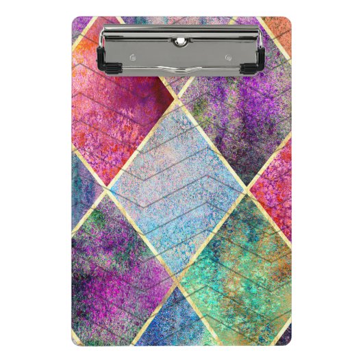 Mini Porte-bloc Pearl Harlequin Herringbone Trippy Hippie Rainbow (Devant)