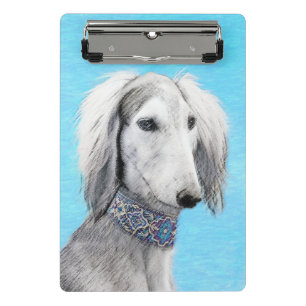 Mini Porte-bloc Peinture de Saluki (Argent) - Joli art original de